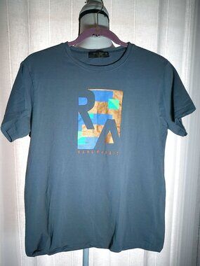 RARE RABBIT Men's Short Sleeve Crew Neck Gray/Blue Tee Shirt w/Logo M